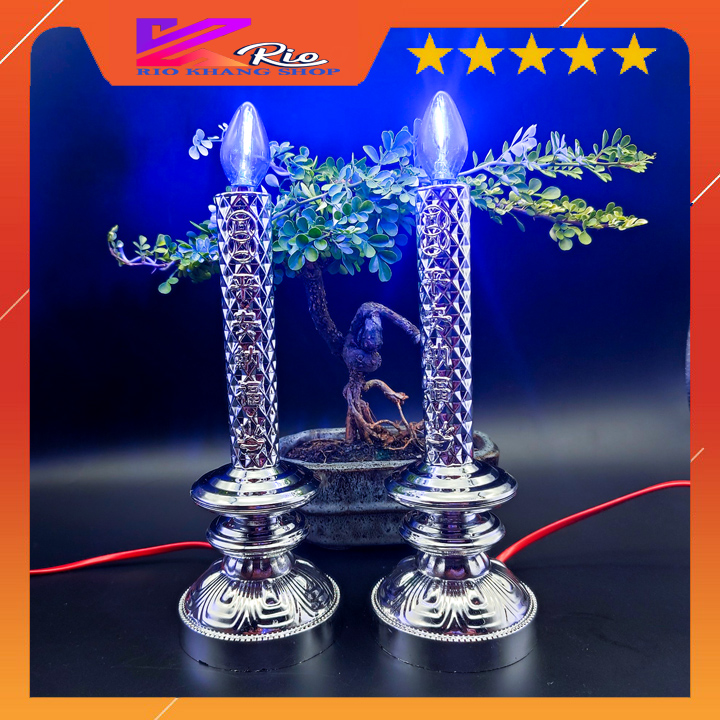 Đèn cầy điện tử thắp hương bạc Crom sáng vĩnh viễn trang trí tủ thờ - đèn thờ cúng