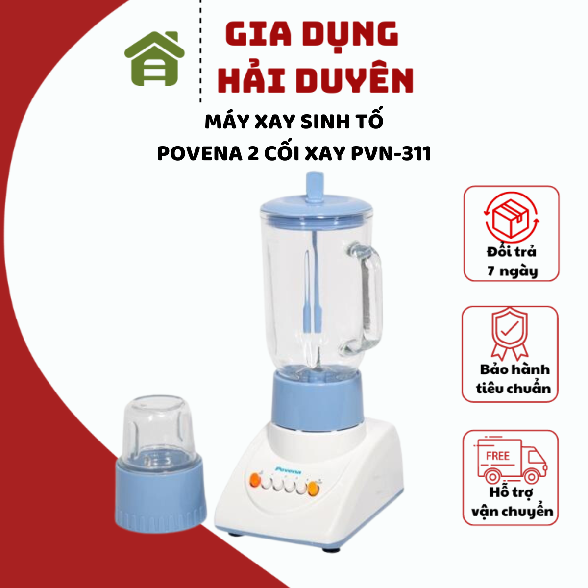 Máy xay sinh tố Povena PVN-311 công suất 350W 2 cối xay thủy tinh cao cấp Bảo hành 12 tháng