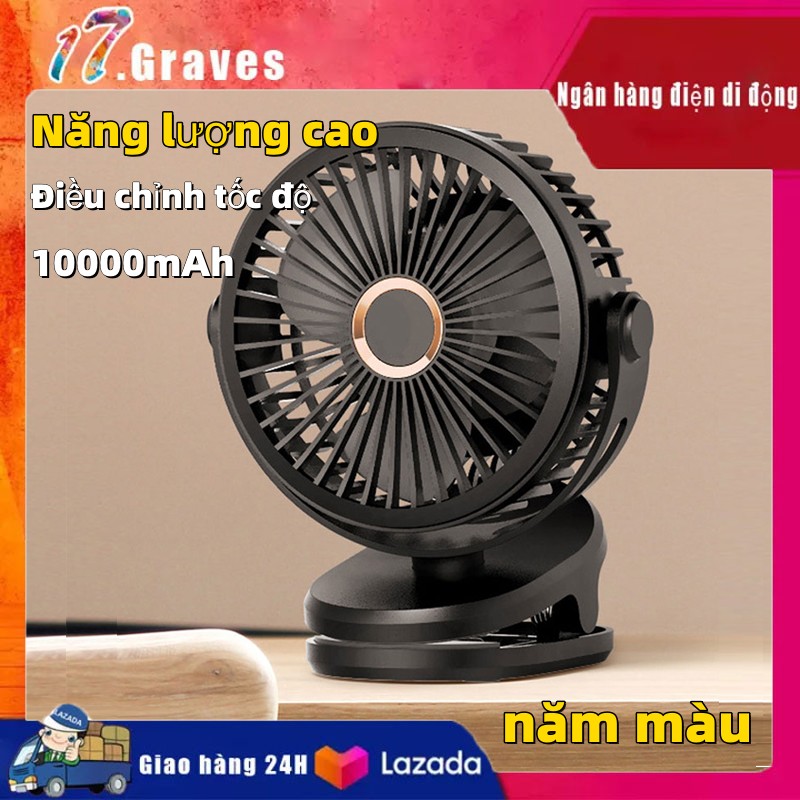 Quạt Tay Đa Năng Quạt Mini 10000mAh -quạt kẹp GF07,pin siêu bền dùng thoải mái 2 ngày tốc độ điều chỉnh,cho thời gian dùng từ 15-48 giờ- Hãng phân phối chính thức - Bảo hành 12 tháng 1 đổi 1