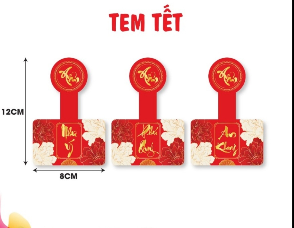 Combo 6 tem dán thân liền nắp, nhãn dán năm mới, tem tết - phù hợp hũ nhỏ, set quà