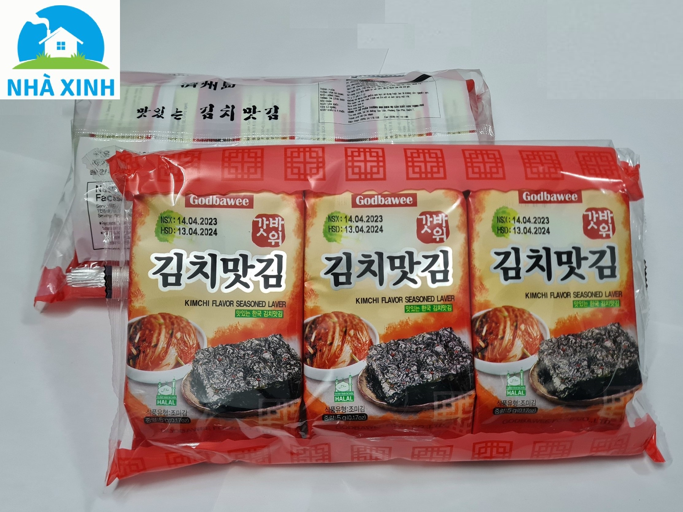Lốc 3 gói Tảo ăn liền kim chi Godbawee Hàn Quốc 5g gói cay nhẹ