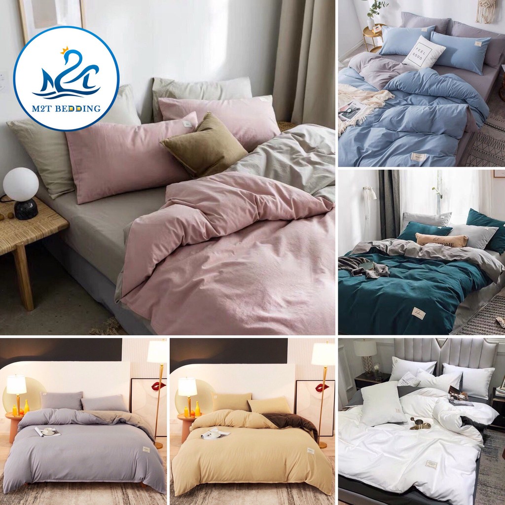 Bộ chăn ga gối cotton tici M2T Bedding phối lạ mắt - vỏ chăn mền, ga giường và 2 vỏ gối - may chun miễn phí drap đủ kích thước nệm 1m, 1m2, 1m4, 1m6, 1m8, 2m2 - không kèm ruột