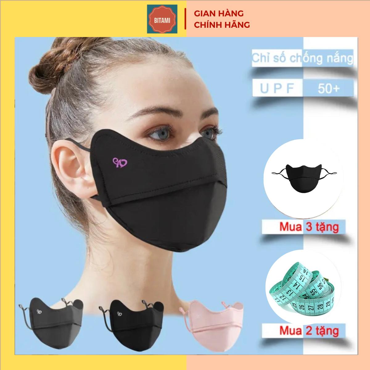 Khẩu trang vải chống tia UV CAO CẤP,  khẩu trang chống nắng UPF50+ chính hãng, 2 lớp dày dặn, chất vải thun lạnh thoáng mát kháng khuẩn cho cả nam và nữ,  BITAMI