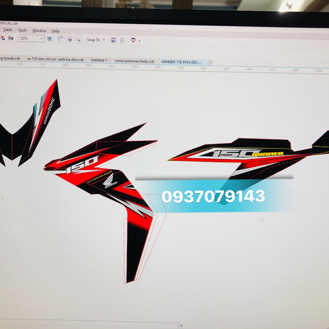 Tem rời honda winner 150 đỏ đen y hình 100-