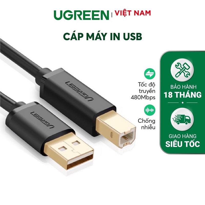 Cáp USB máy in dài 5m Ugreen 10352 chống nhiễu mạ vàng chính hãng