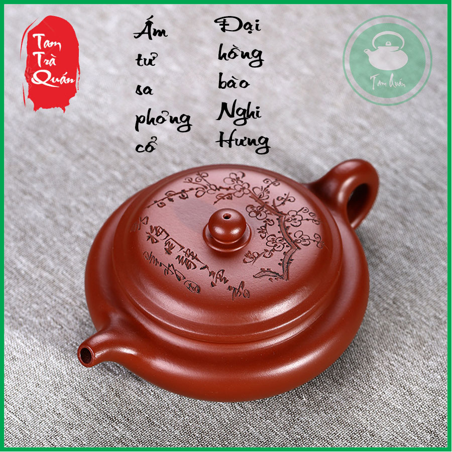 Ấm tử sa phỏng cổ Nghi Hưng chạm khắc hoa mận - đại hồng bào 190ml