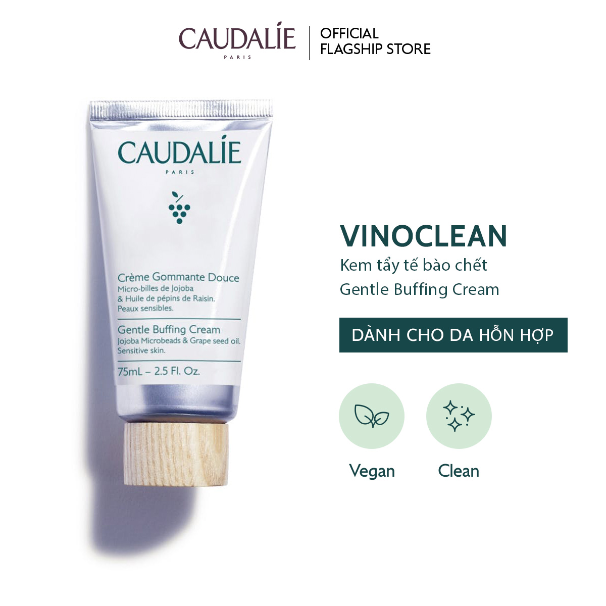 Kem tẩy tế bào chết Jojoba giúp thanh lọc da Caudalie Vinoclean 75ml - Thương Hiệu mỹ phẩm cao cấp từ Pháp