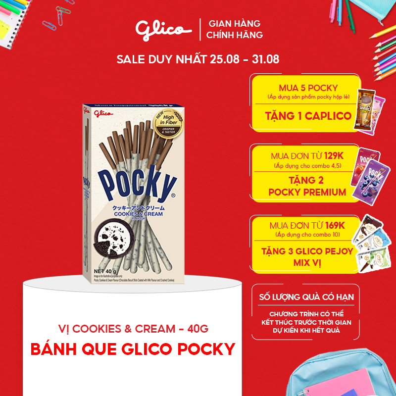 Hộp lẻ - bánh que glico pocky cookies & cream phủ kem cookie