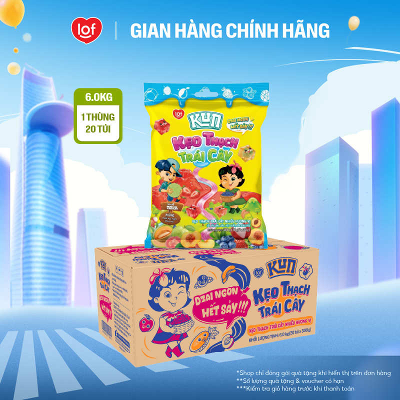 Kẹo thạch trái cây KUN nhiều hương vị thùng 20 túi x 300g
