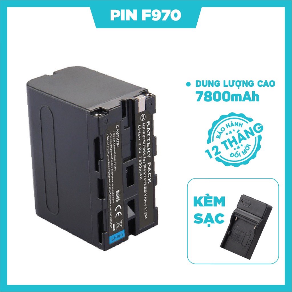 Combo pin sạc np-f970 7800mah cho đèn quay phim led