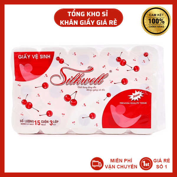 Giấy Vệ Sinh Cao Cấp Silkwell 3 Lớp 15 Cuộn hàng siêu thị chính hãng