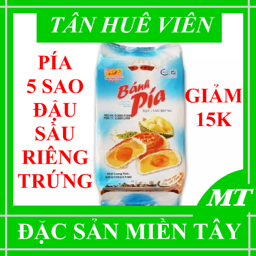 2 cái !Bánh pía Đậu Sầu Riêng  Trứng 5 sao Tân Huê Viên gói 300g Đặc Sản Miền Tây MT