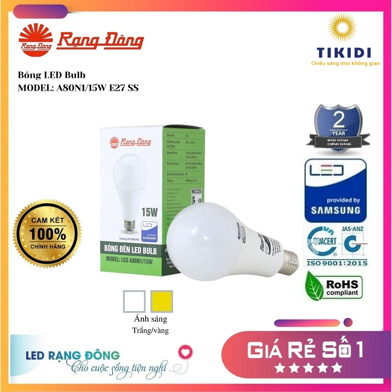 Bóng led bulb rạng đông a80n1/15w e27 ss