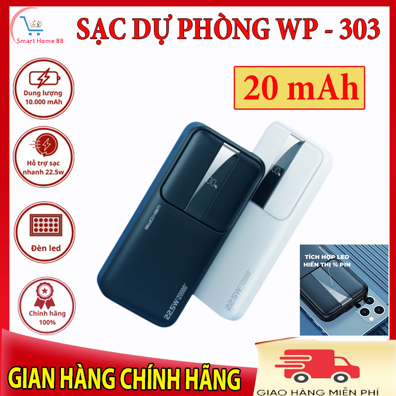 Pin dự phòng 20000mAh Kimiso WP 303 chính hãng, sạc dự phòng có sạc nhanh, sạc dự phòng 20000mah, sạc dự phòng không dây, pin sạc dự phòng cao cấp, cục sạc dự phòng, thiết kế nhỏ gọn, dễ di chuyển