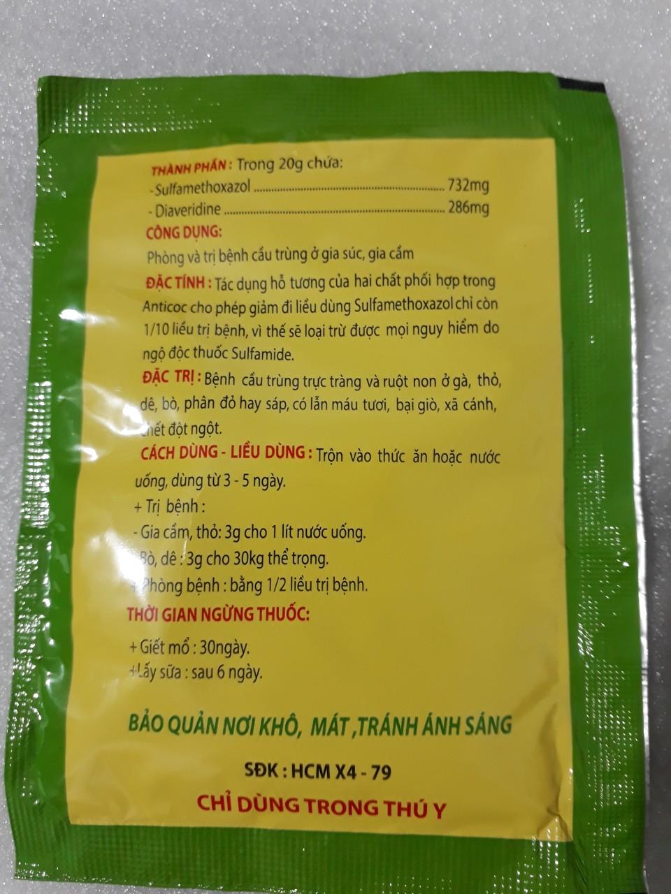 Anticoc 20g - cầu trùng, phân ra máu tươi