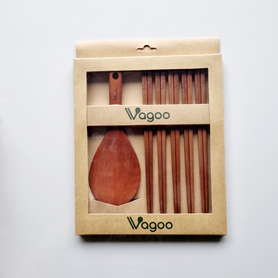 Vagoo- bộ vá cơm và 5 đôi đũa gỗ hàng xuất đi nhật, hàn