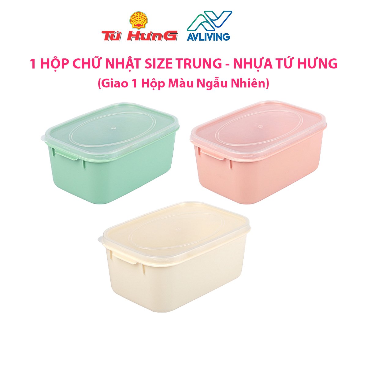 1 Hộp Chữ Nhật Size Trung Tứ Hưng - Có Nắp - Nhựa PP an toàn - Giao 1 Hộp Màu Ngẫu Nhiên - Size  21 x 14 x 9  cm