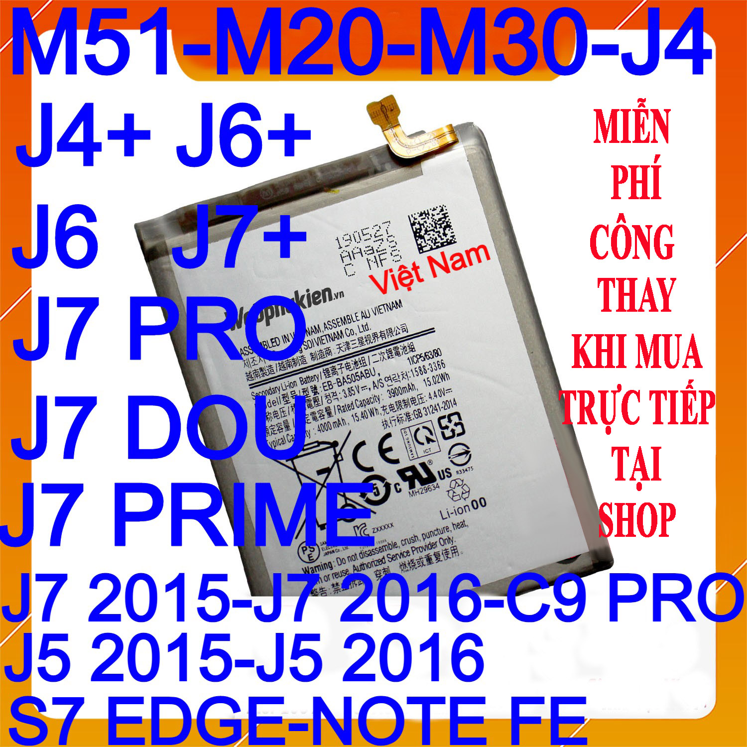 Pin zin hiệu webphukien dành cho máy samsung galaxy m51, j4, j4 plus, j6, j6 plus, j7 plus ,j7 duo ,j7 pro ,s7 edge, note fe, c9 pro, m20, m30, j7 2015, j7 2016, j7 prime, j5 2015, j5 2016