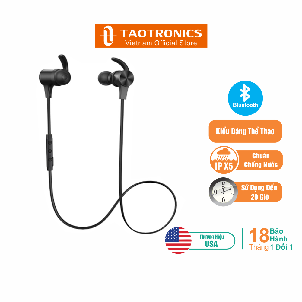Tai nghe bluetooth taotronics tt-bh067, 20 giờ sử dụng, chống nước - độc quyền chính hãng