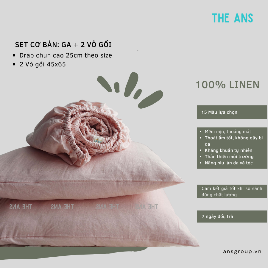 Set 3 món ga giường và vỏ gối French Linen cao cấp THE ANS