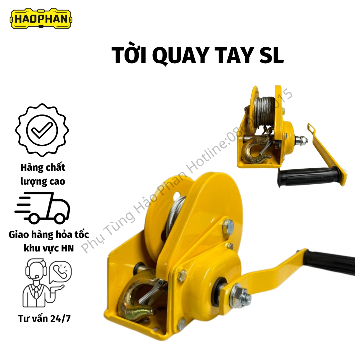 Tời quay tay, tời quay tay tự hãm, tời quay tay tự khóa SL mã SL1200 không cáp, SL1200 dây 10 mét, SL1800 dây 20 mét, SL2600 dây 20 mét, hàng chính hãng - phutunghaophan