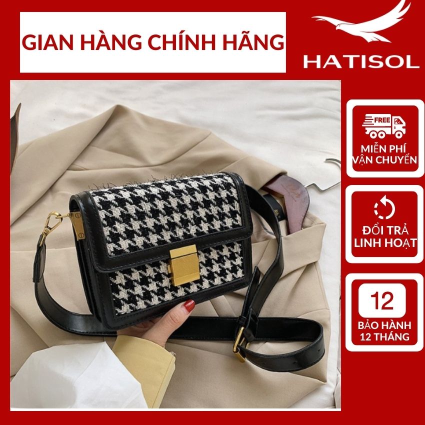 [QUÀ TẶNG]túi xách nữ HATISOL HT30, túi xách hoạ tiết caro, hàng cao cấp cứng cáp, quảng châu xịn, túi đeo chéo đi chơi, đi làm