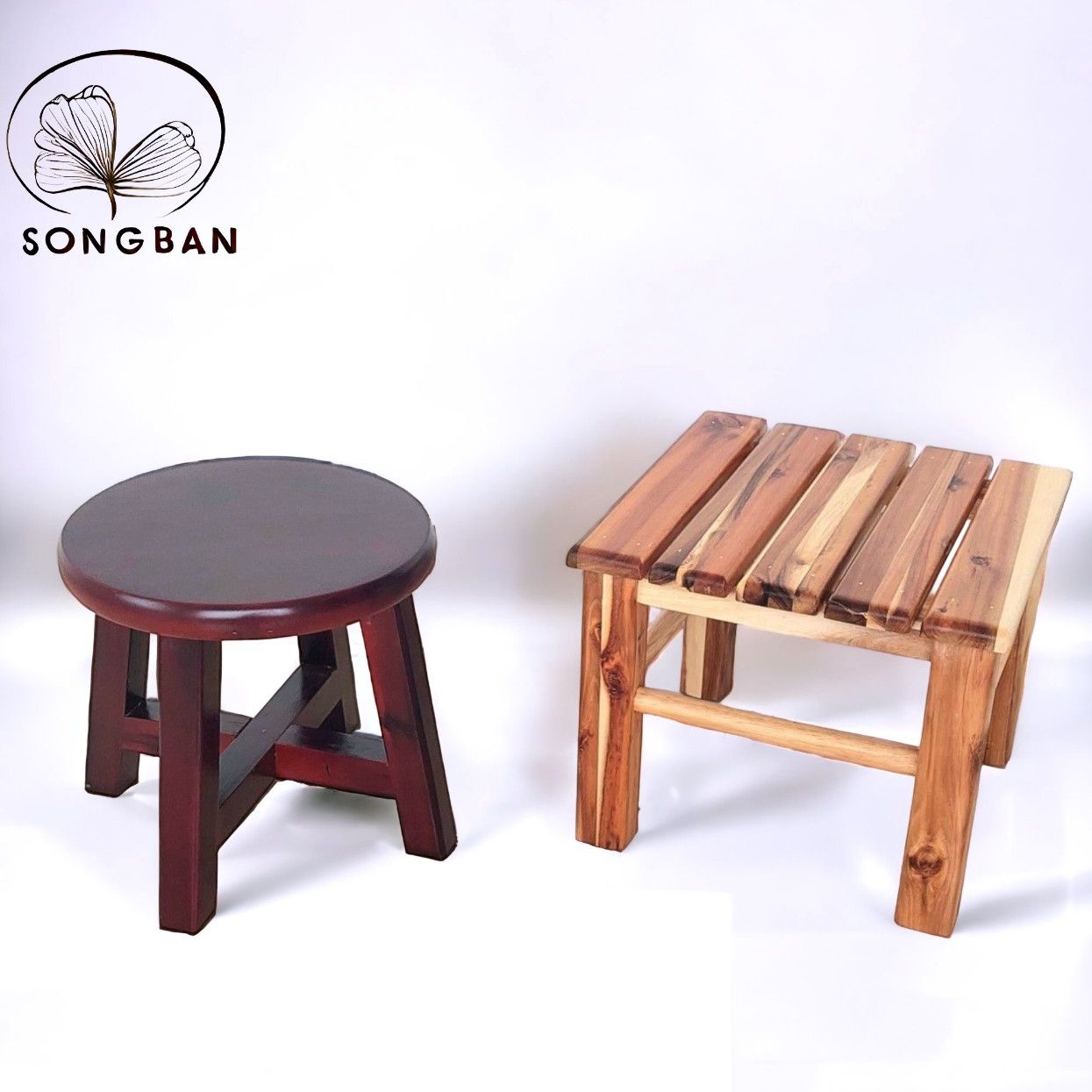 Ghế đôn gỗ cao 24.5cm, ghế cafe phố, ghế gỗ vuông tròn - hàng vn xuất khẩu