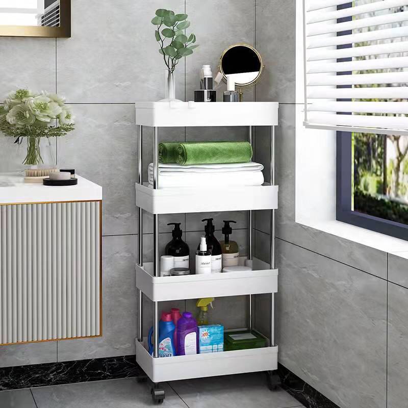 Kệ đựng đồ đa năng 4 tầng, Kệ spa 4 tầng có bánh xe đẩy chuyên dụng cho spa, phòng tắm, bếp chất liệu inox màu trắng TH129