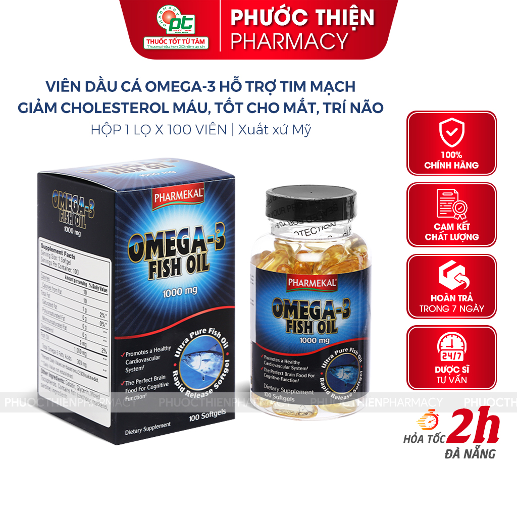 Viên uống dầu cá Mỹ Pharmekal Omega 3 Fish Oil 1000mg lọ 100 viên