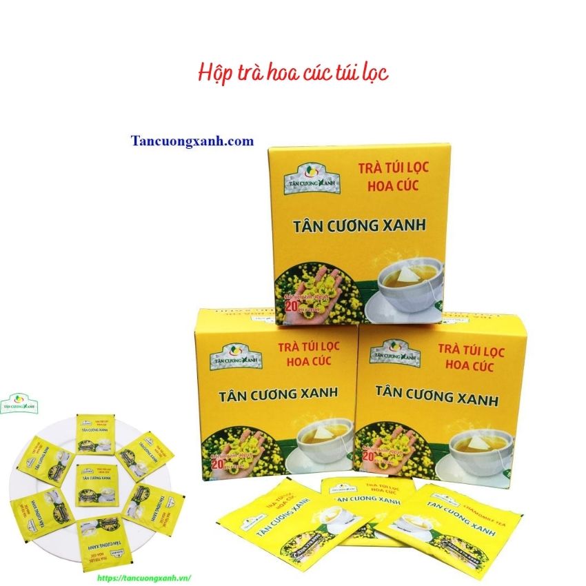 Trà túi lọc hoa cúc TÂN CƯƠNG XANH 100% thảo mộc tự nhiên giúp thanh nhiệt và tăng cường sức đề kháng