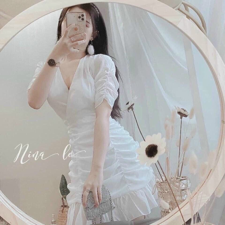 Đầm kate ôm body cổ V xinh sắn