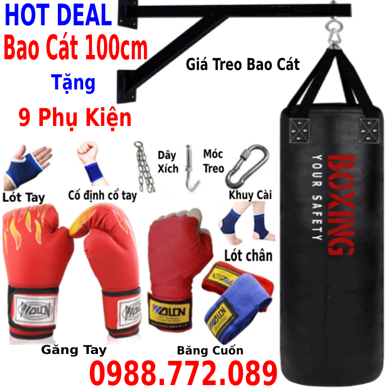 [ HOT DEAL ] Bao đấm cát tập boxing đấm bốc tập võ thuật tại nhà dài 100cm đã nhồi hoàn thiện độ bền