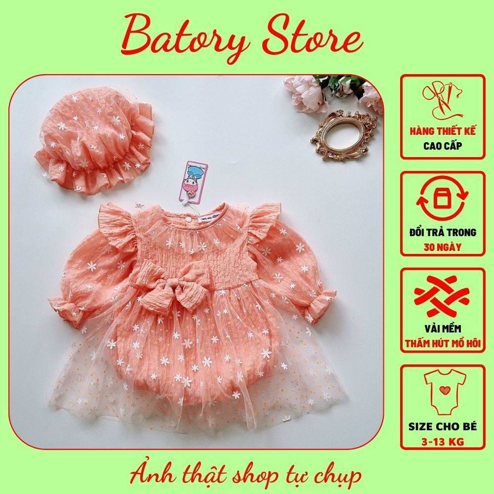 Body Cho Bé Gái Trẻ Sơ Sinh Đến 1 Tuổi Từ 4-12 Kg TẶNG VỚ NÓN Tay dài Hàng Thiết Kế Cao Cấp Thích hợp Dự Tiệc, Đi Chơi Quà Tặng Đầy Tháng Thôi Nôi Sinh Nhật BATORY STORE