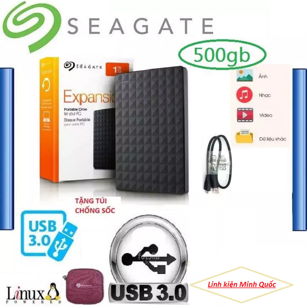 Ổ cứng di động 500gb 3.0 seagate expansion -bảo hành 24 tháng - tặng túi chống sốc