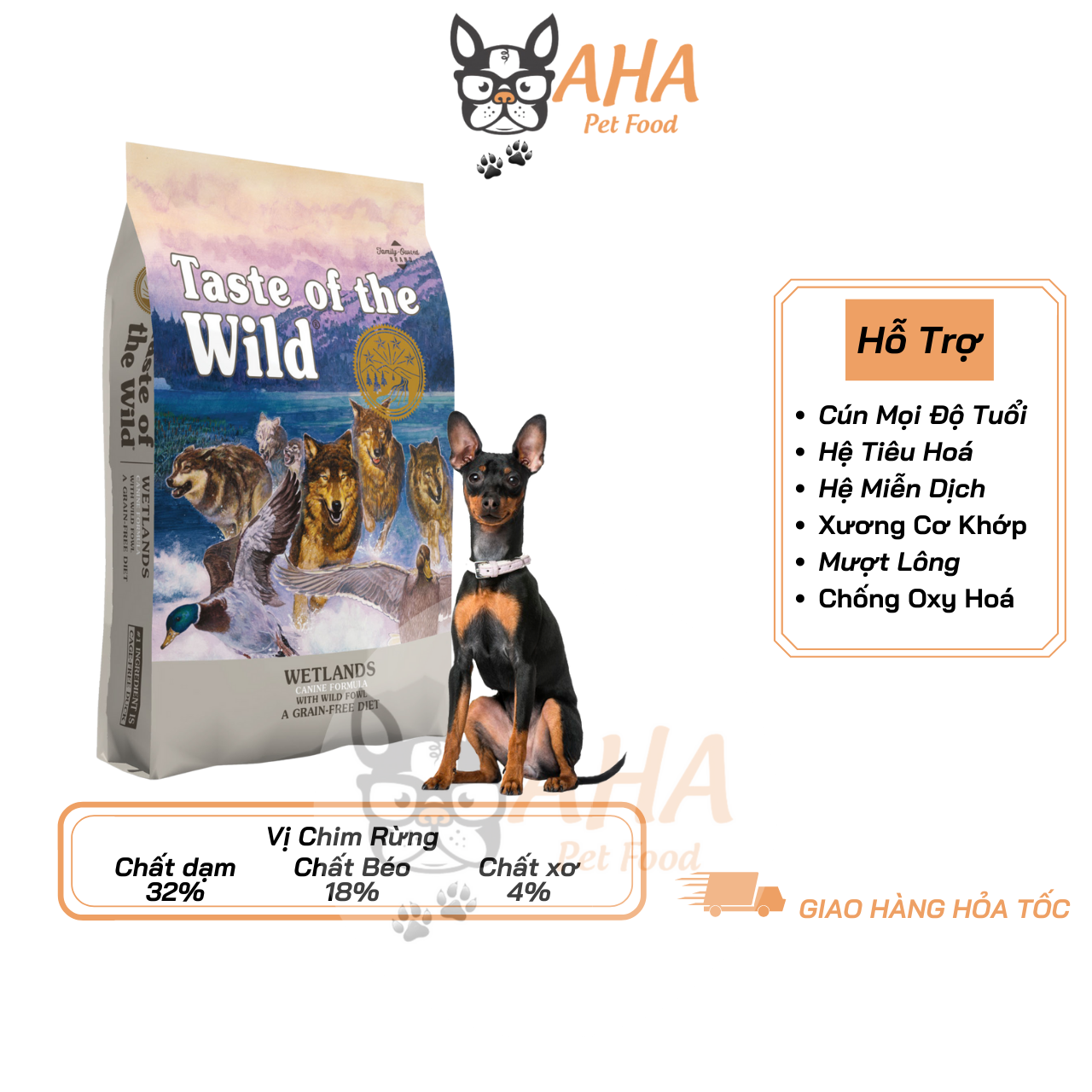 Thức Ăn Cho Chó Phốc Sóc - Taste Of The Wild - Wetlands Thịt Chim Rừng Trái Cây Rau Củ Quả Da Lông Bóng Mượt Hệ Miễn Dịch & Hệ Tiêu Hoá Khoẻ Mạnh Men Vi Sinh Đường Ruột - ahapetfood