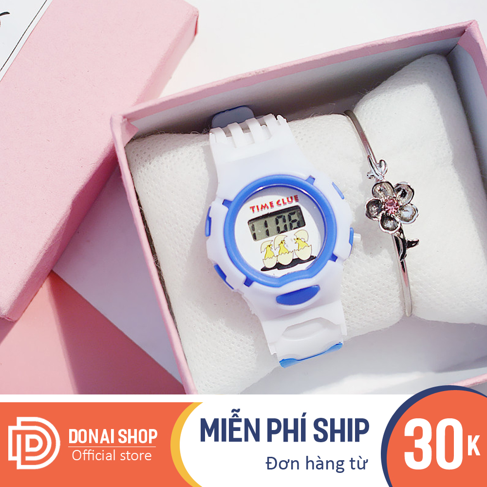 Đồng hồ trẻ em, chạy điện tử, icon thú hoạt hình dễ thương, dây nhựa mềm dẻo siêu bền DONAI.C138