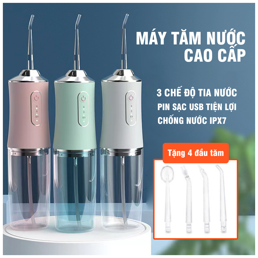 Tăm nước vệ sinh răng miệng máy xịt răng 3 chế độ phun rửa sạch răng - bảo hành 6 tháng