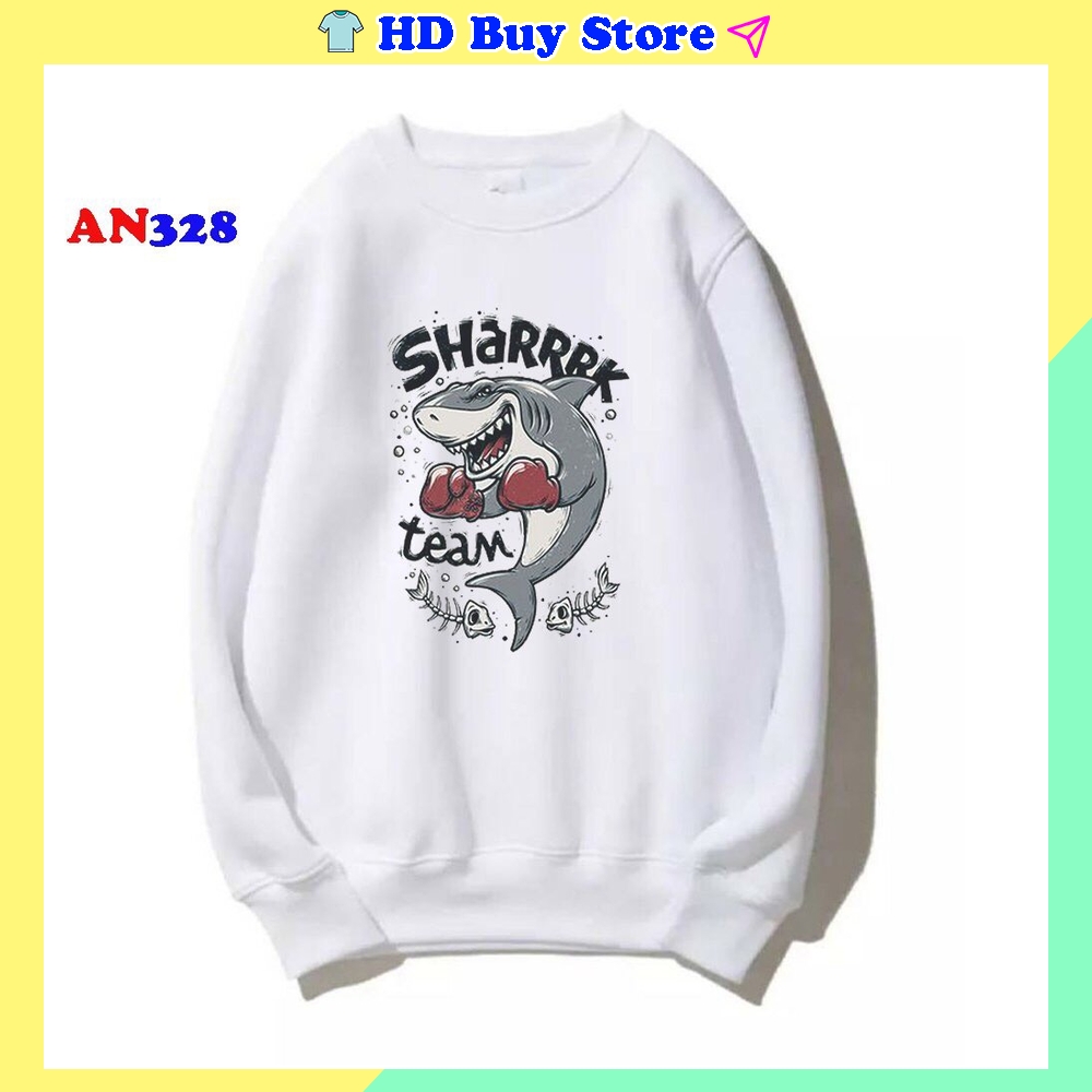 Áo Sweater nam nữ cổ tròn trơn basic thời trang phong cách Hàn Quốc in hình cá mập siêu đẹp AN328