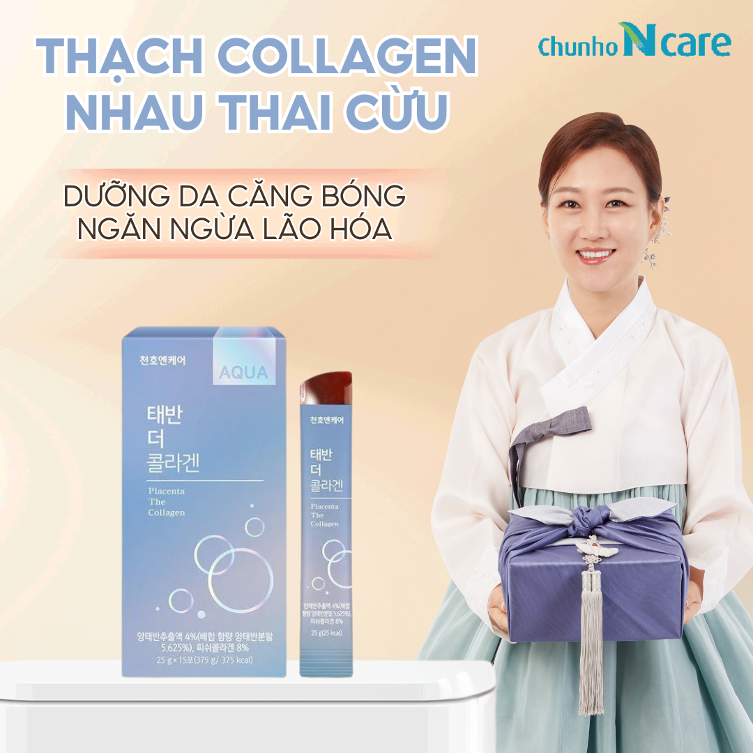 Thạch Placenta nhɑu Thai Cừu Và Mâm Xôi CHUNHO NCARE Bổ Sung Collagen Hỗ Trợ Chậm Lão Hóa Da hộp 15 gói x25g