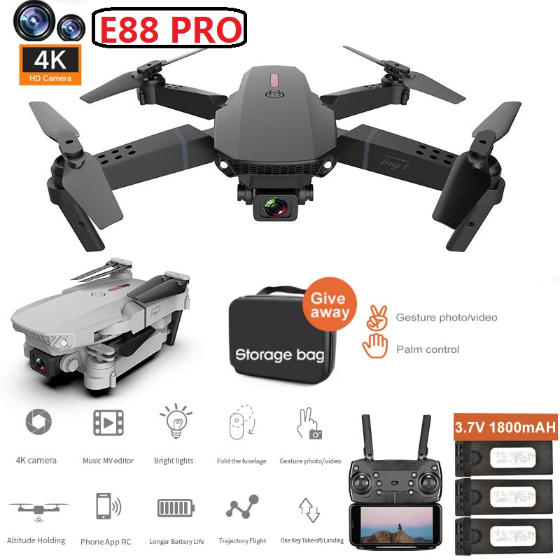 Flycam máy bay điều khiển từ xa e88 pro drone 4k hd camera kép tặng kèm pin dự phòng máy bay