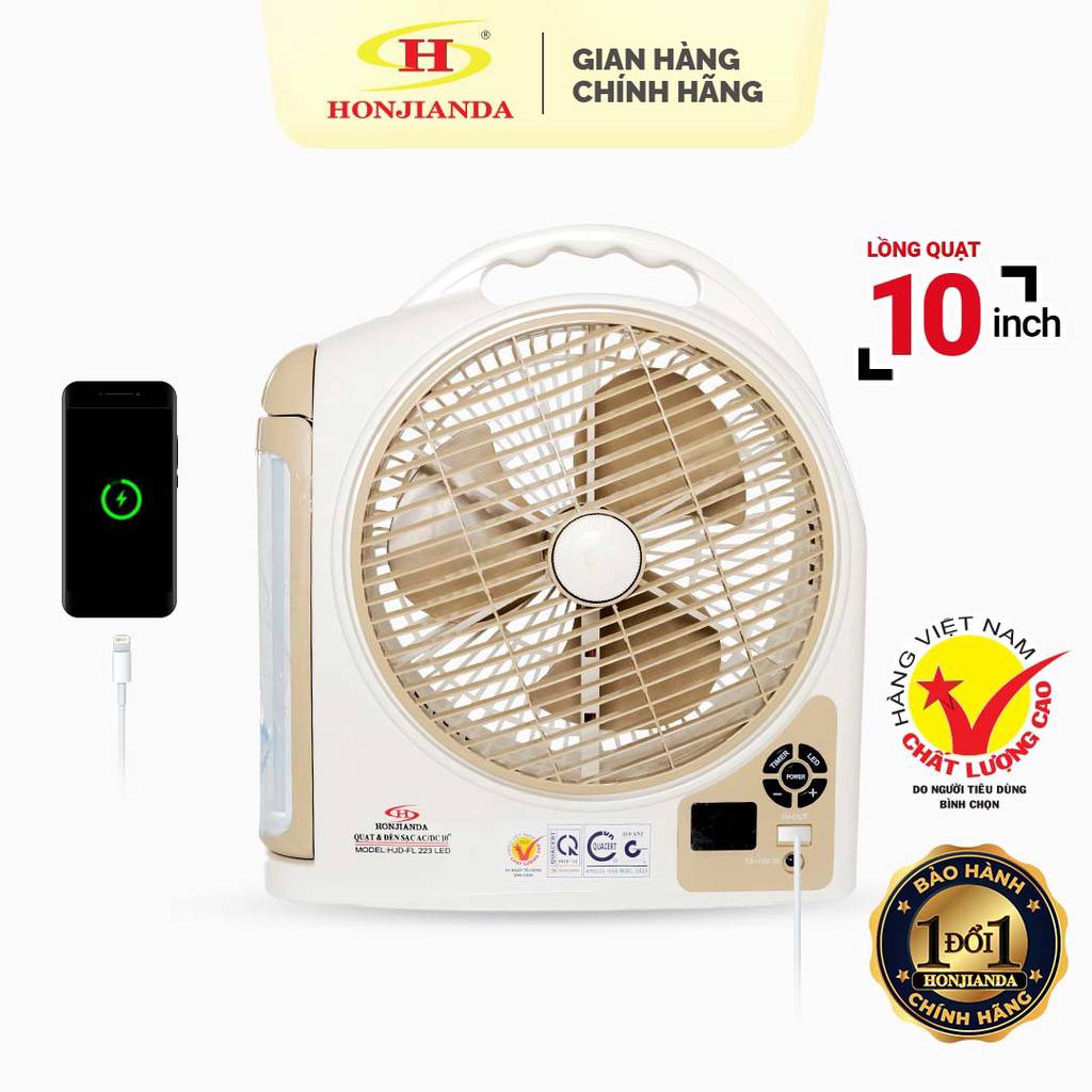 Quạt Sạc FL223 Tích Hợp Cổng Sạc Điện Thoại Hẹn Giờ Màn Hình Hiển Thị Pin 4 Đèn Led Chiếu Sáng Hỗ Trợ Khi Mất Điện Thiết Kế Tiện Lợi Gọn Gàng Dễ Dàng Di Chuyển Bảo Hành 1 Năm Trên TQ.