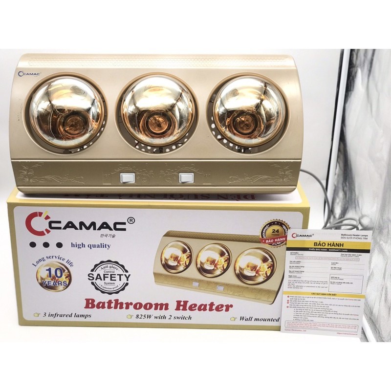Đèn Sưởi Ấm, Đèn Sưởi Nhà Tắm CAMAC  3 Bóng Công Nghệ Hàn Quốc Chống Lóa Mắt - Bảo Hành 24 Tháng, 1 đổi 1 trong 12 tháng