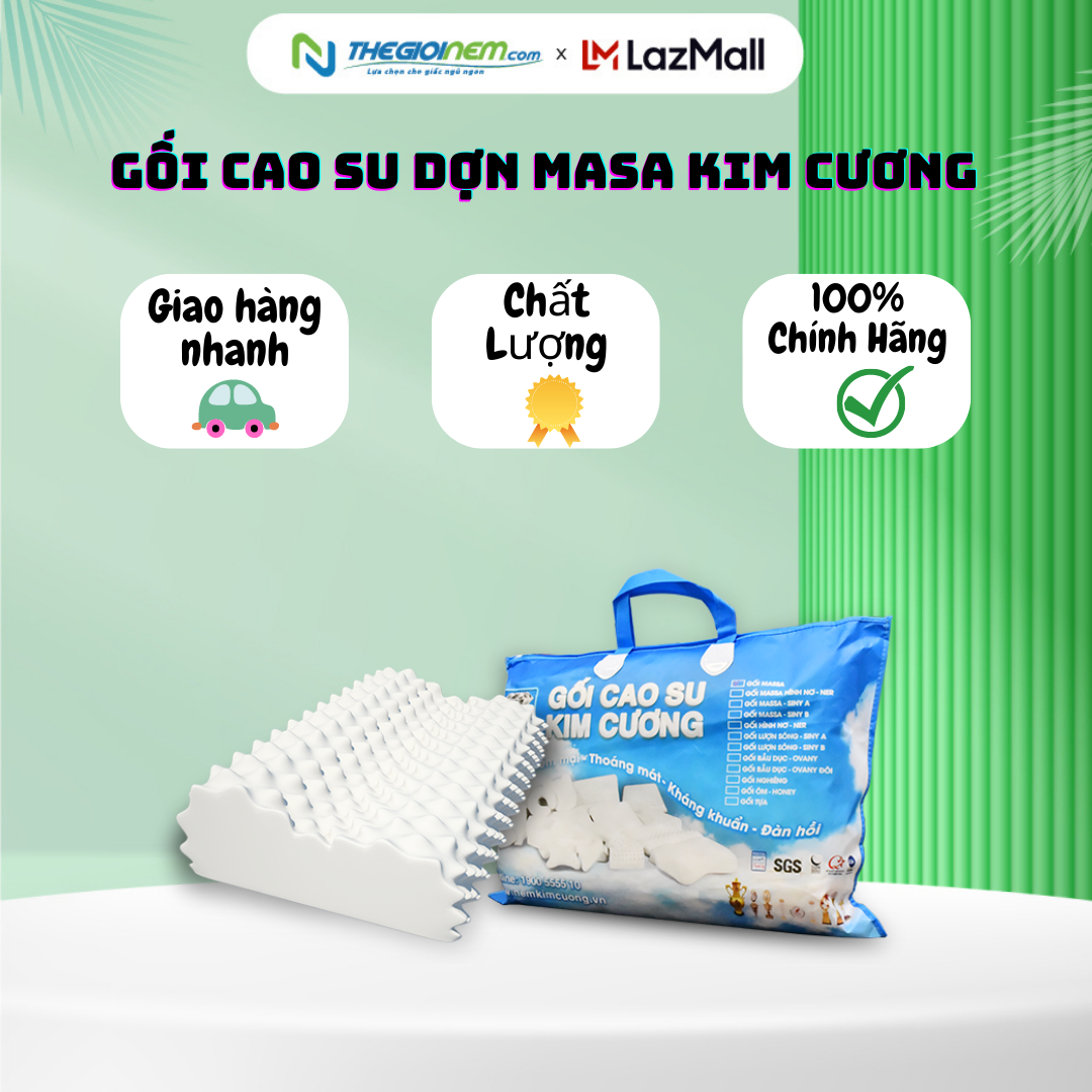 Gối nằm cao su thiên nhiên kim cương masa 39x59cm
