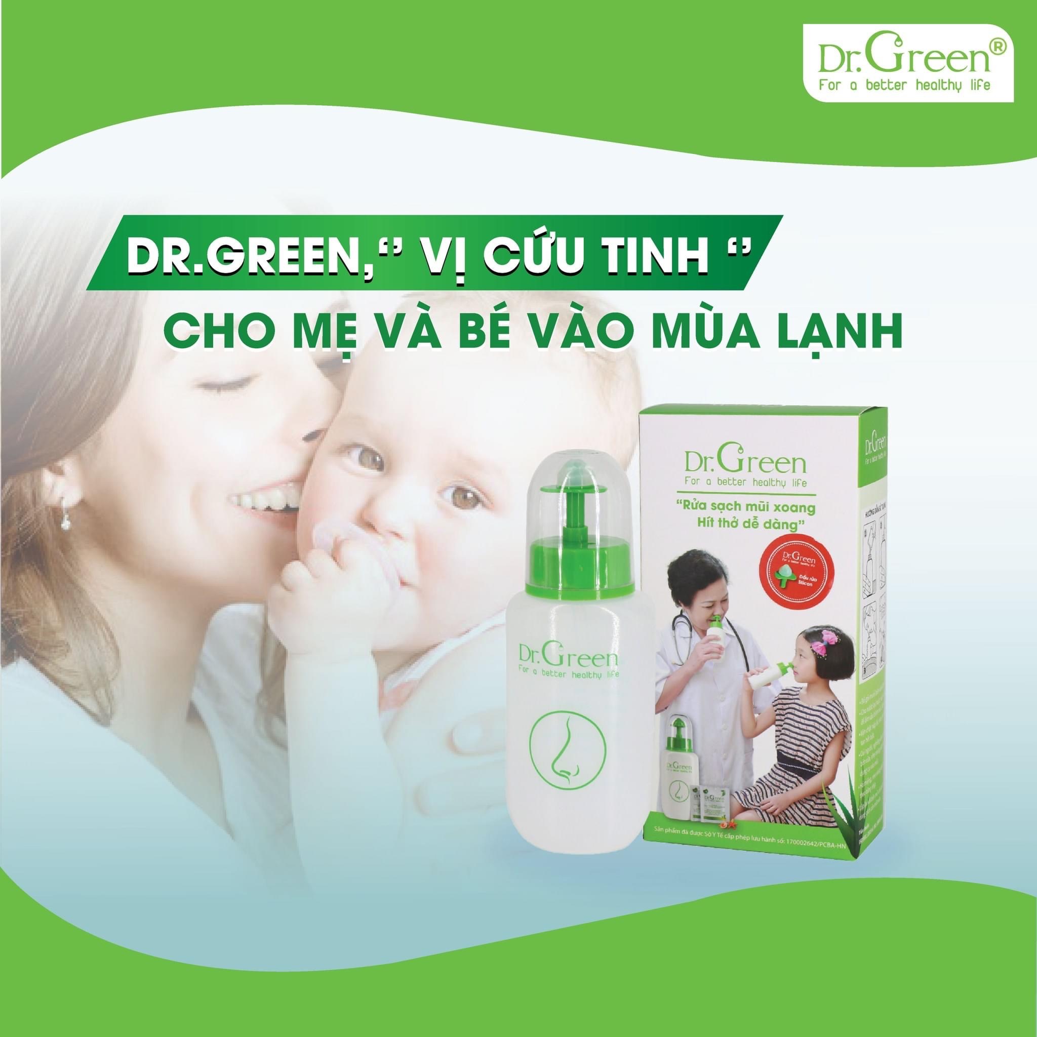 Bình rửa mũi Dr Green silicon và 10 gói muối nha đam