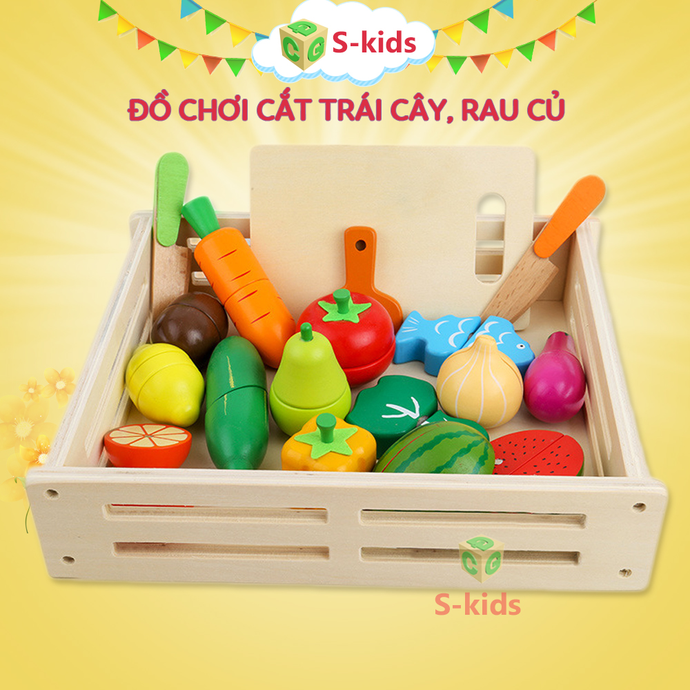 Đồ chơi nhà bếp S-Kids Bộ nấu ăn cắt trái cây rau củ bằng gỗ cho bé gái