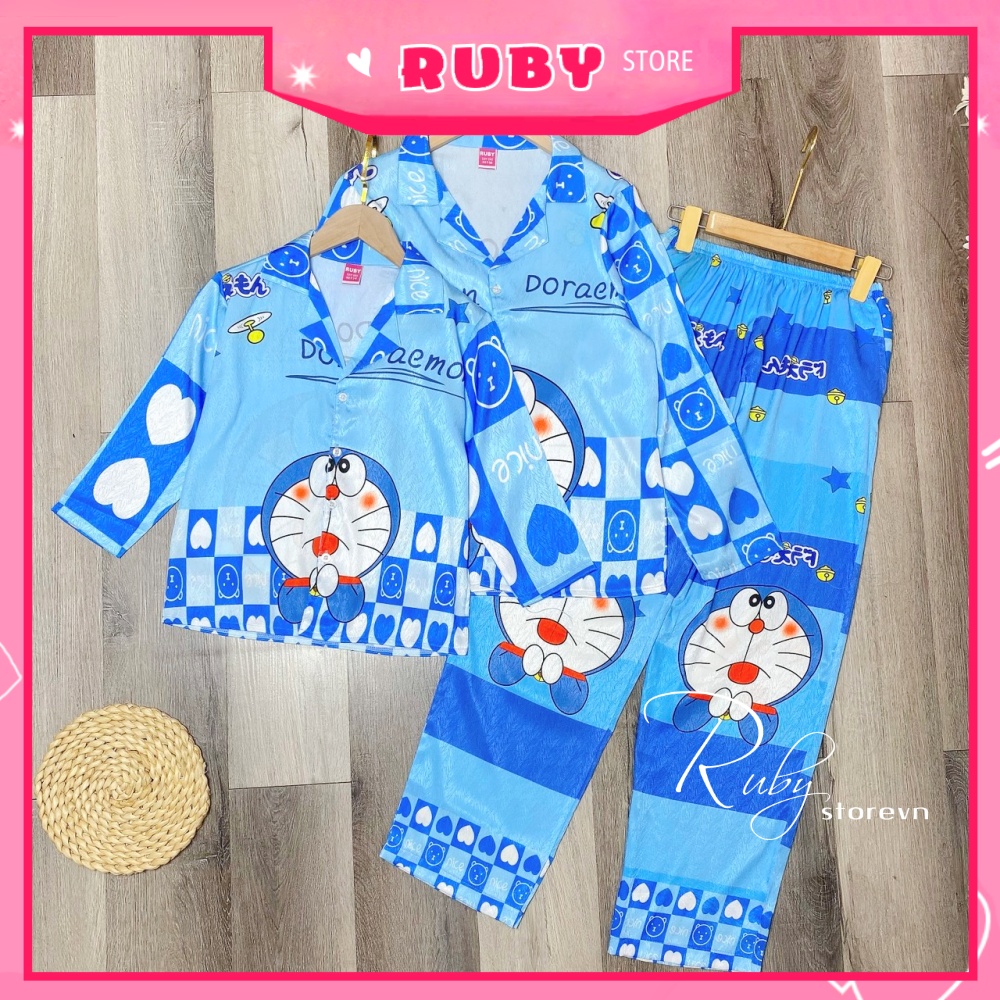 ĐỒ BỘ DOREMON GẤU DÂU LOTSO Đồ bộ lụa xước cao cấp cho bé 🛑 Đồ bộ pijama quần dài mẹ và bé chất lụa 