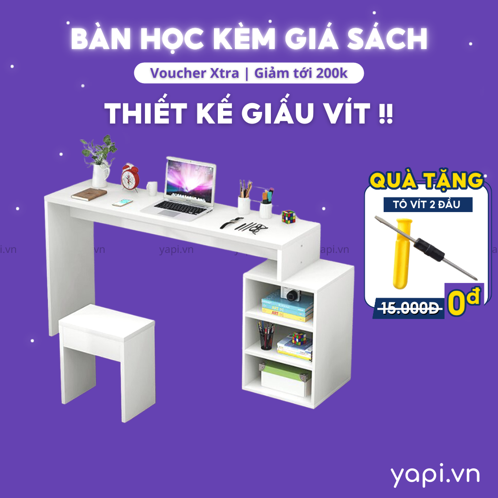 Bàn làm việc cao cấp tại nhà, bàn làm việc nhỏ gọn có ngăn giá sách tiện dụng Yapi GHC-4609