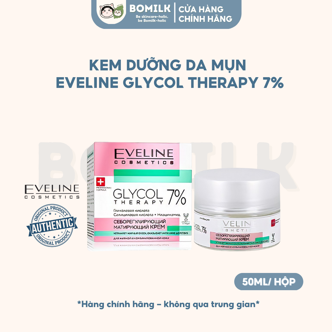 Kem dưỡng cho da mụn Eveline Glycol Therapy 7% - kiềm dầu, mờ thâm & ngừa mụn