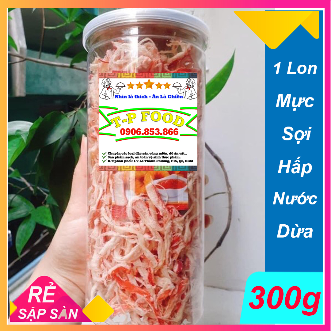 300gr Mực Xé Sợi Hấp Nước Dừa Ngon Loại 1, mực mềm dai ngọt thịt thơm ngon đậm đà