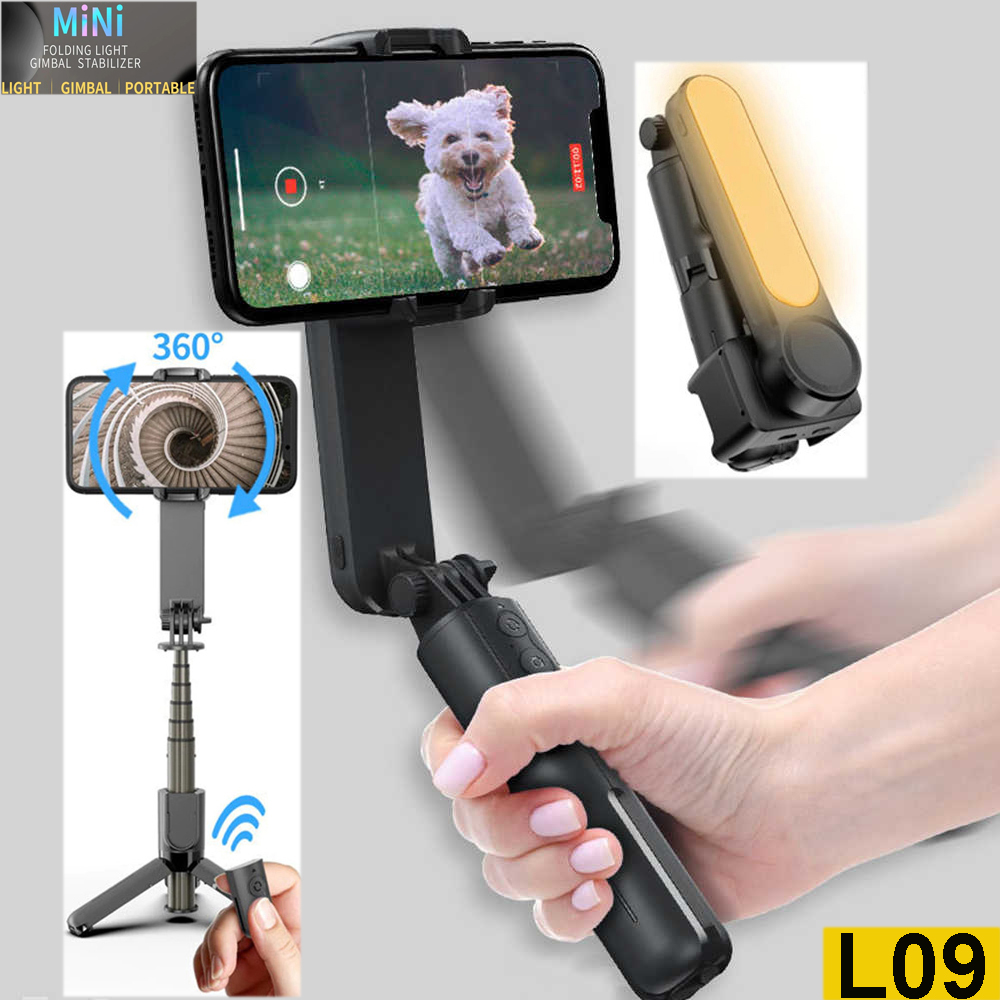 Tay cầm chống rung đa năng giá rẻ, gậy selfie stick l09 bluetooth tripod-gimbal stabilizer 3in1 có đèn led cho iphone android, gimbal vlog, quay facebook-video-livestream ổn định, hình ảnh đẹp sắc nét, xoay 360 độ-dễ dùng